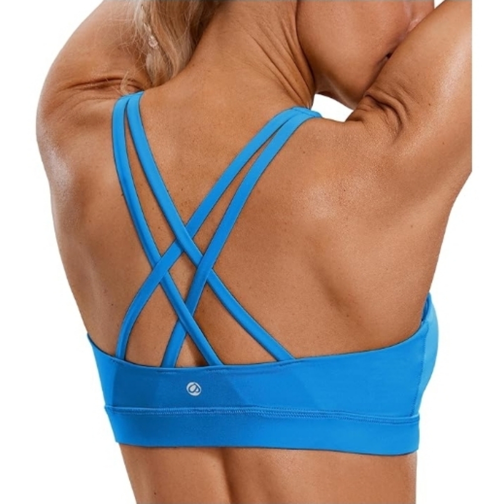 Strappy Padded Sports Bra Fitness Workout Top Blue